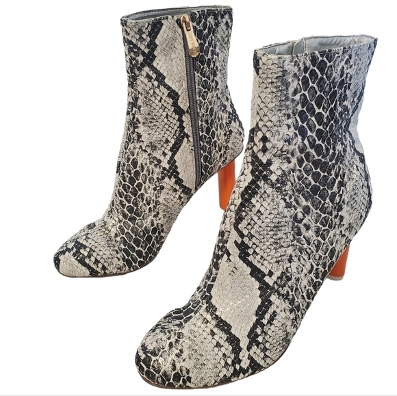Cape Robbin Athena Snake Print Booties with Orange Heel - Picture 2 of 8